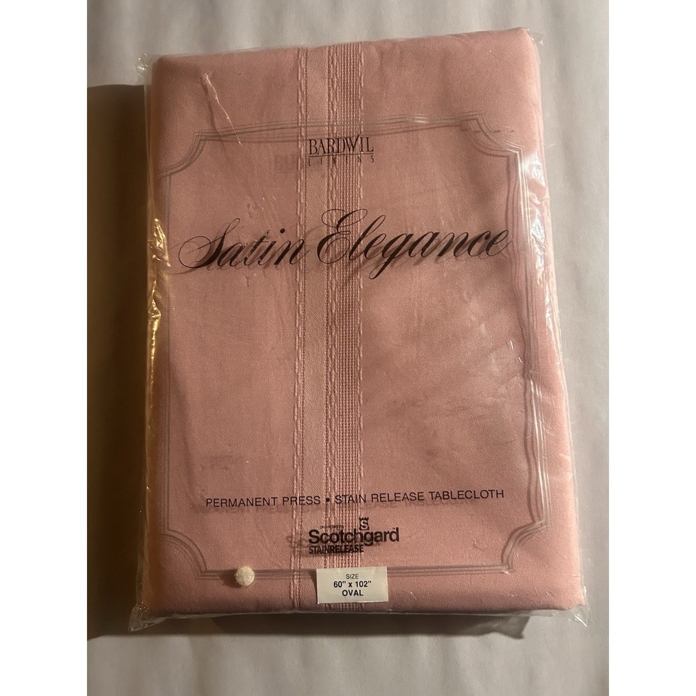 NEW Bardwil Linens Satin Elegance Pink Tablecloth 60"x102" Oval Scotch Guard
